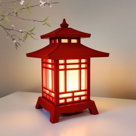 **Made by CapsuleCoInnovations (Original Creator and Owner - Only Authorized Seller Product Name:  3D-Printed Japanese Pagoda Lantern Desk Lamp Product Description: Envelop your workspace in a serene ambiance with our meticulously crafted 3D Printed Japanese Pagoda Lantern Desk Lamp. Inspired by the elegance of traditional Japanese pagodas, this exquisitely designed lamp seamlessly blends cultural heritage with modern functionality, providing both illumination and an artistic essence to your des Chinese Decorations Ideas, Chinese Decor Asian Interior, Japan Lamp, Japan Lantern, Japan Decoration, Lantern Japanese, Japanese Room Decor, Ground Lamp, Pagoda Lantern