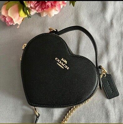 Top Seller for NWT Coach CE652 Heart Crossbody In Crossgrain Leather Black, Women's Bags Coach Heart Crossbody Bag, Coach Heart Bag, Trending Bags, Black Coach Bag, Pretty Purses, Heart Shaped Bag, 22nd Birthday, Heart Bag, Heart Chain