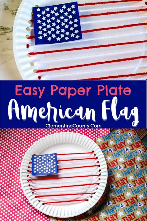 Celebrate the 4th of July with an easy craft for kids!  This paper plate American flag craft can be made with supplies from around the house. National Day Art And Craft Malaysia, Flag Activities, American Flag Craft, Labor Day Crafts, American Flag Crafts, Paper Plate Craft, Americana Crafts, Poultry House, Flag Crafts