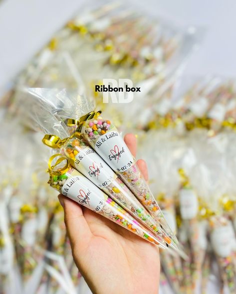 Our beautiful Wedding Sweet Cones, is all set to be dispatched to Sialkot, Pakistan! ✨🎀 Wedding Favors | Sweet Cones | Ribbon Box | Wedding Ideas | Wedding Day | Events | Baat pakki | Indian Wedding | Pakistani Weddings Bat Pakki Decoration Ideas, Baat Pakki Ideas, Baat Pakki, Sialkot Pakistan, Wedding Snapchat, Pakistan Wedding, Wedding Pakistani, Ribbon Box, Sweet Cones