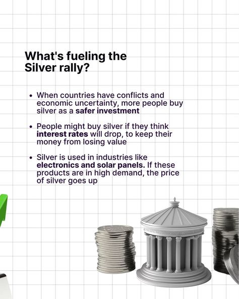 What are you waiting for? Go invest in 🪙 @plutomoney.in Did you know that silver has given 23% returns in the last 2 months? Global silver demand is set to touch record highs this year. But why is that so? . . . . #silver #gold #investing #personalfinance #ETFs #preciousmetals #derivatives #intraday #trading #stockmarket #stockmarketindia #investing #investmentportfolio #trading #silverinvestment #silver #silvertrading Savings Tips, Intraday Trading, Investment Portfolio, To Touch, But Why, 2 Months, Saving Tips, Stock Market, Personal Finance