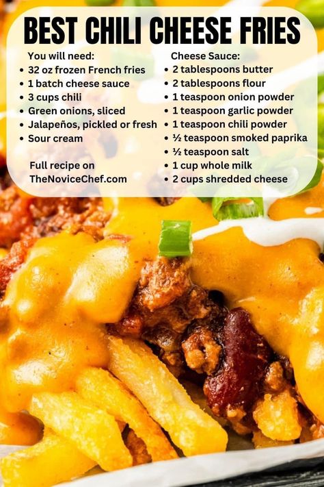 The Novice Chef - These easy Chili Cheese Fries are the... | Facebook Homemade Chili Cheese Fries, Chili Cheese Fries Recipe, Pizza Grilled Cheese Recipes, Chilli Cheese Fries, Cheese Fries Recipe, The Novice Chef, Novice Chef, Crispy Fries, Chili Cheese Fries