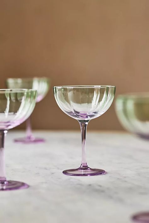 Lille Coupe Glasses, Set of 4 | Anthropologie Summer Glassware, Stirred Cocktails, Washed Linen Duvet Cover, Summer Florals, Anthropologie Home, Cocktail Glassware, Cocktail Accessories, 1920s Flapper, Bar Glassware