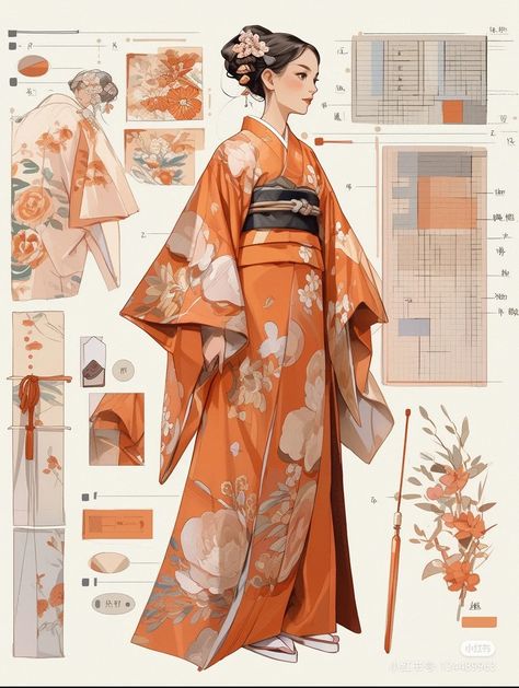 Japan Kimono Drawing, Kimono Outfit Japanese Drawing, Kimono Sleeve Drawing, Kimono Fantasy Design, Japanese Fashion Drawing, Kimono Art Design, Japanese Dress Traditional Kimono Japan, Kimono Outfit Design, How To Draw A Kimono