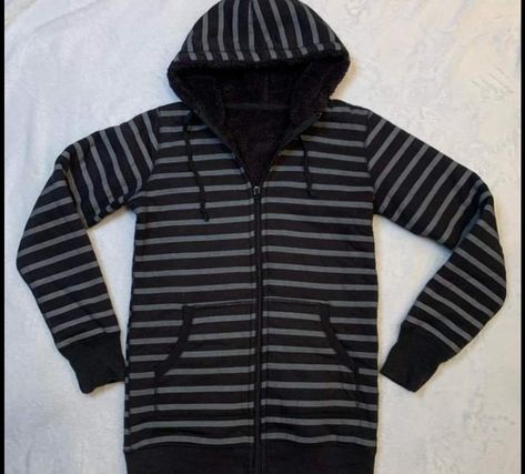 Emo Hoodie, Good Guy Doll, Dark Y2k, Epic Clothes, Digital Closet, Striped Sweatshirts, Emo Scene, Striped Jacket, Striped Hoodie