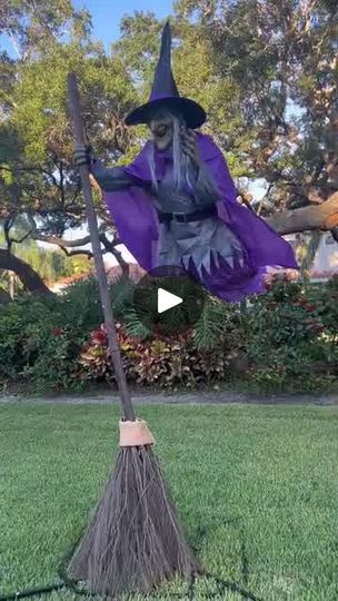 🔥Hot Sale-12 ft. Flying Witch | 💥We love being "that house" when it comes to holiday decorating😎This Flying Witch definitely the best addition to Halloween.😍So many people stop and take... | By HervnsFacebook Flying Witch Decoration, Flying Witch Diy, Diy Flying Witch, Diy Witch Decorations Outdoor, Witches Yard Decorations, Flying Decorations, Flying Witch Halloween, Witch Diy, Flying Witch