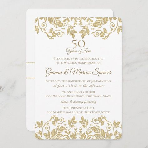 Gold Damask 50th Anniversary Invitation 50th Anniversary Invitations, 50th Wedding Anniversary Invitations, Anniversary Diy, Wedding Invitation Trends, Gold Glitter Wedding, Anniversary Invitation, Damask Wedding, Wedding Invitation Size, Formal Wedding Invitations