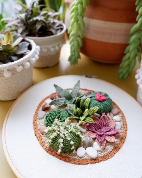 Cactus Embroidery Pattern Free, Succulent Embroidery, Embroidery Cactus, Cactus Embroidery, Embroidery 3d, Cactus Succulents, Hand Embroidery Videos, Embroidery Videos, Brazilian Embroidery