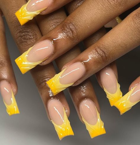 ombré tips for the summer 💦🍍 DM TO BOOK #jlnailedit #nailsofinstagram #summernails #airbrushnails #nailinspo #nails #nailtechniques… | Instagram Summer 2024 Acrylic Nails, 2024 Nails Summer, Colourful Nails For Summer, Yellow Nails Inspiration, Design Cool Ongles, Yellow Frenchies Nails, Orange Blooming Gel Nails, Butter Yellow French Tips, Orange Airbrush Nails