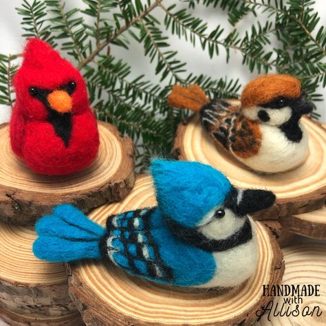 These adorable needle felted birds are the perfect addition to any bird lover’s collection. Needle Felted Birds, Felted Birds, Felted Crochet, Crochet Wreath, Felt Birds, Chunky Knit Blanket, Backyard Birds, Bird Lover, Blackbird