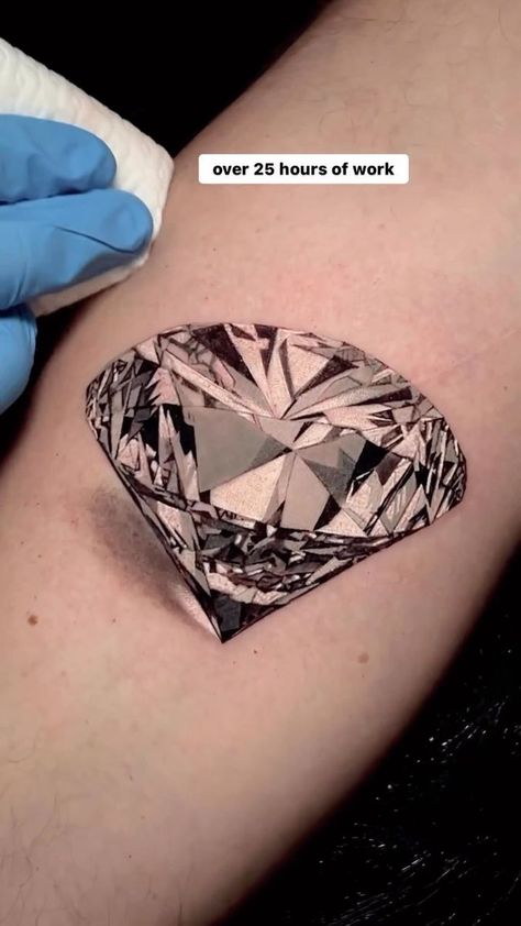 Double Black Diamond Tattoo, No Pressure No Diamonds Tattoo, Diamond Rose Tattoo, Gold Bar Tattoo, Diamond Tattoo Designs Men, Gemstone Tattoo Realistic, Realistic Diamond Tattoo, Diamond Tattoo Designs For Women, Diamond Tattoo Men