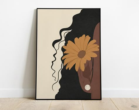 Black Woman Wall Art, Woman Wall Art, Boho Painting, Mid Century Wall Art, Wall Art Botanical, Art African, Boho Deco, Girls Wall Art, Small Canvas Art