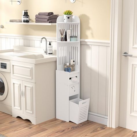 PRICES MAY VARY. 🚽[Ample Storage for Tiny Spaces] - Elevate your small bathroom's storage capacity with this sleek two-door cabinet. Designed to hold 4-5 standard rolls of toilet paper, it's the ultimate space-saver. 🏠[Compact Yet Versatile Design] - Measuring just 8"W x 8"D x 40"H, this cabinet fits seamlessly into tight corners. Perfect for bathrooms, bedrooms, or living rooms, it adds functionality without taking up too much space. 🌿[Eco-Friendly & Durable Materials] - Crafted from PVC, th Pedastle Sink Storage Bathroom Ideas, Tiny Bathroom Storage Ideas Space Saving, Storage For Pedestal Sink, Half Bath Storage Ideas, Corner Cabinet For Bathroom, Toilet Paper Holder Small Bathroom, Tiny Bathroom Storage Ideas, Tiny Bathroom Decor, Small Apartment Storage Solutions