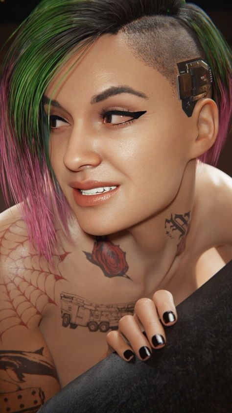 Cyberpunk Girl Art, Cyberpunk Women, Cyberpunk Games, Type Of Girlfriend, Final Fantasy Iv, Fast And Furious Actors, Cyberpunk Female, Semi Realism, Tattoed Women