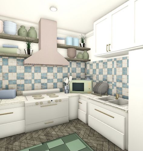 Danish Pastel Kitchen, Pastel Danish, Blocksburg Room Ideas￼, Bloxburg Build Ideas, House Plans With Pictures, Pastel Interior, House Decals, Bloxburg Room Ideas, House Decorating Ideas Apartments