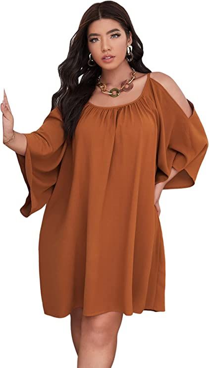 SOLY HUX Women Plus Size Summer Dress Cold Shoulder 3/4 Sleeve Short Tshirt Dress at Amazon Women’s Clothing store Western Dress For Women, Plus Size Summer Dress, Plus Size Summer Casual, Plus Size Summer Dresses, Short Summer Dresses, Plus Size Summer, Plus Size Kleidung, Polyester Dress, Women Plus Size