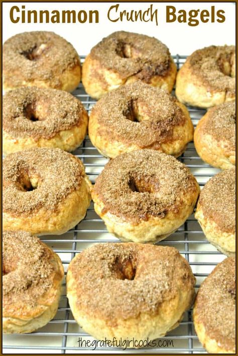 Cinnamon Crunch Bagels / The Grateful Girl Cooks! Trend Cake, Bagel Recipe Easy, Hungry Man, Bagel Toppings, Low Carb Bagels, Homemade Buttermilk Biscuits, Cinnamon Crunch, Bake Bread, Bagel Cream Cheese