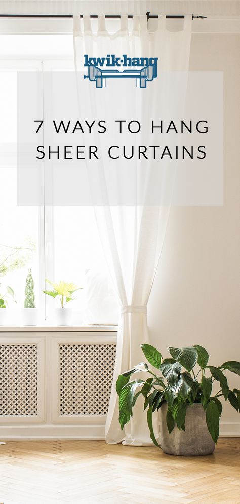 Looking for sheer curtain ideas? Discover 7 ways to hang sheer curtains and update your windows! For more curtain tips, curtain inspiration and home decor ideas, visit us at www.kwikhang.com. Shear Curtains, Curtains Over Blinds, Sheer Curtains Bedroom, White Curtains Living Room, Sheers Curtains Living Room, Sheet Curtains, Curtain Inspiration, Curtains Living Room Modern, Thick Curtains