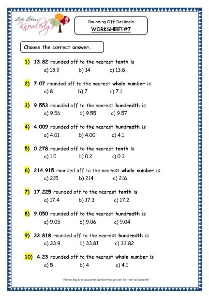 Grade 4 Maths Resources (3.4 Rounding Off Decimals Printable Worksheets) Rounding Off Worksheets Grade 4, Rounding Worksheets 4th Grade, Rounding Numbers 4th Grade, Decimal Worksheets For 4th Grade, Decimal Worksheets 5th Grades, Rounding Decimals 5th Grade, Rounding Decimals Worksheet, Rounding Worksheets, Grade 5 Math Worksheets