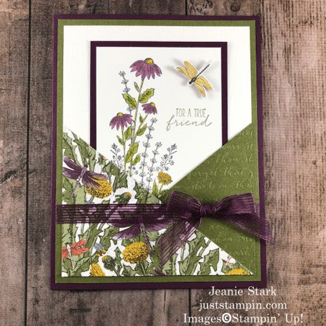 24-Hour Stamp Sale Inspiration! Triangle Pocket Fun Fold Card, Triangle Pocket Card, Dragonfly Birthday Cards, Su Dragonfly Garden Cards, Dragon Fly Garden Stampin Up Cards, Dandy Garden Stampin Up Cards, Stampin Up Dragonfly Garden, Garden Cards Handmade, Dragonfly Cards Handmade