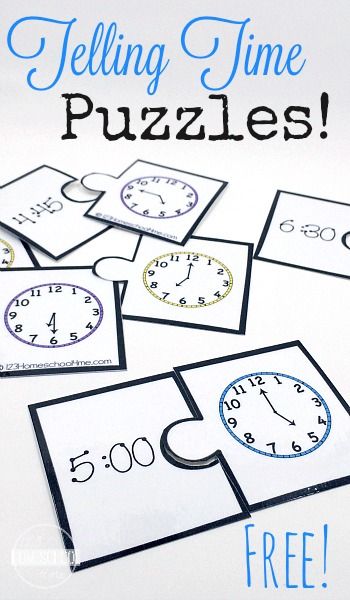 FREE Telling Time puzzles - this is such a fun way for kindergarten, 1st grade, 2nd grade, and 3rd grade students to practice using a clock with fun math games (homeschool, educational activity, math center) How To Tell Time, Learn To Tell Time, Aktiviti Kanak-kanak, Teaching Time, Fun Math Games, Math Time, Homeschool Math, 1st Grade Math, First Grade Math