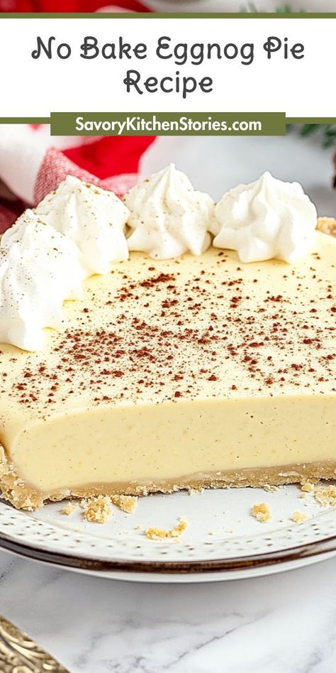 Want to impress your friends and family with a stunning holiday dessert? This No Bake Eggnog Pie Recipe is a delightful addition to your Christmas Desserts collection! It’s easy to make and full of festive flavors. Pin it now to create a memorable treat this holiday season! No Bake Eggnog Pie, Eggnog Pie Recipe, Recipes Using Eggnog, Quick Christmas Dessert, Gluten Free Christmas Desserts, Eggnog Pie, Eggnog Dessert, Easy Eggnog, Holiday Desserts Christmas