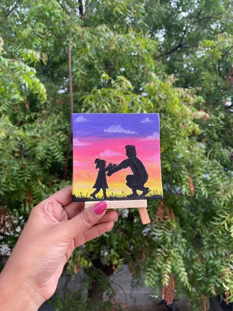 Father Daughter Crafts, Fathers Day Canvas Painting, Father Day Painting Ideas On Canvas, Father’s Day Paintings Canvas, Mini Canvas Art Ideas Easy, Paintings For Dad, Fathers Day Painting, Birthday Paintings, Easy Thing To Paint On Canvases