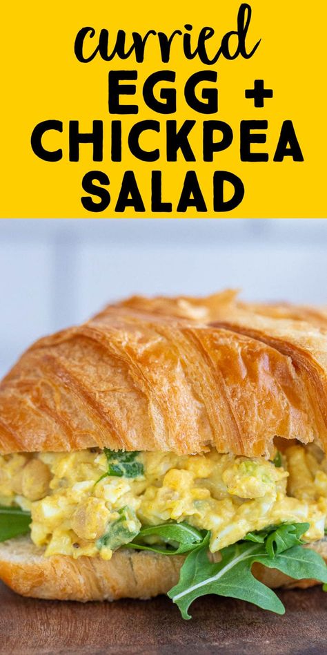 Chickpea And Egg Salad, Hummus Egg Salad, Lacto Ovo Vegetarian Recipes, Chickpea Egg Salad, Curried Egg Salad Recipe, Curried Egg Sandwich, Curried Egg Salad, Curried Chickpea Salad, Fresh Croissant