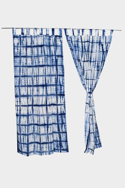 Blue Boho Decor, Tie Dye Curtains, Beach Curtains, Blue And White Curtains, Indigo Clothing, Dye Curtains, Shibori Textiles, Curtains Blue, Tie Dye Bedding