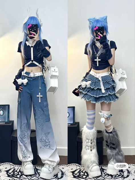 Yabi Style, Japanese Street Fashion Harajuku, Harajuku Fashion Aesthetic, Yk2 Fashion, Drama Aespa, Yk2 Outfits, Harajuku Skirt, Japanese Harajuku Fashion, Kawaii Outfit Ideas