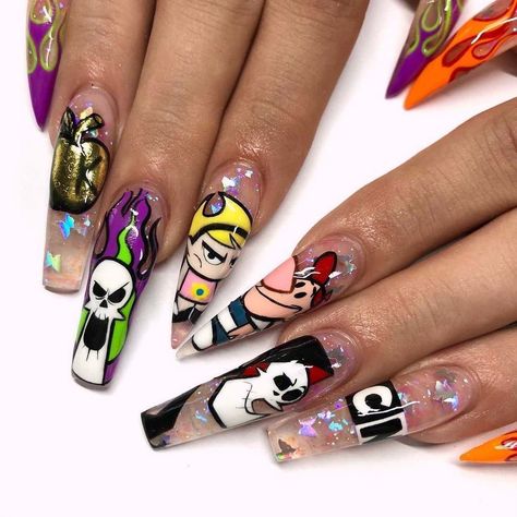 Cartoon Nail Designs, Character Nails, Horror Nails, Ideas Uñas, Business Nails, Halloween Acrylic Nails, Anime Nails, Nail Stuff, Dope Nail Designs