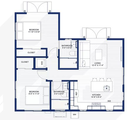 Cottage: Build your custom ADU in LA, San Diego, and the Bay Area Adu Floor Plans 2 Bedroom, Casita Guest House, Floor Plans Cottage, Adu Floor Plans, Adu Plans, Granny Flat Ideas, Granny Annexe, 2 Bedroom Floor Plans, Granny Pods