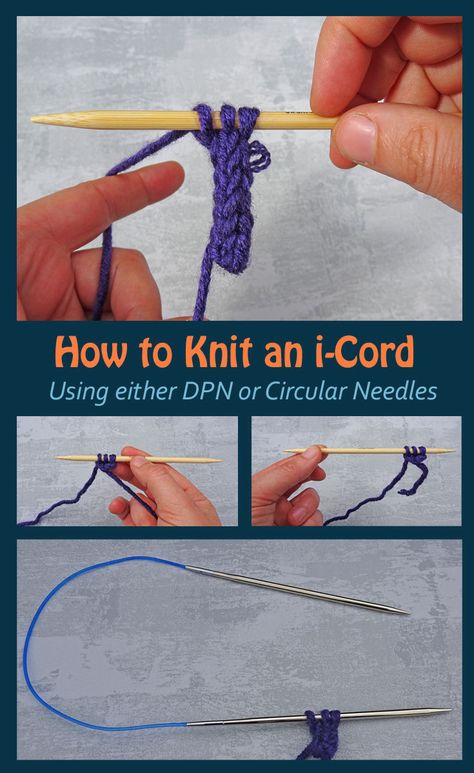 How to Knit an i-cord.  Photo tutorial showing how to knit an icord on DPN or circular needles Bamboo Knitting Needles, Mouse Pattern, Field Mouse, Vogue Knitting, Knitting Instructions, I Cord, Hand Crochet Baby Blanket, Knitted Flowers, Knitted Wit