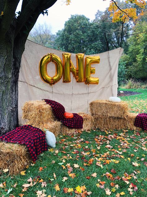 Outdoor October Birthday Party, Simple Fall First Birthday, Fall Birthday First Birthday, Autumn One Year Birthday Party, First Birthday Party Food Ideas Fall, First Birthday In November, Outdoor November Birthday Party, Pumpkin Patch 3rd Birthday Party, One Year Old Fall Birthday Party Boy