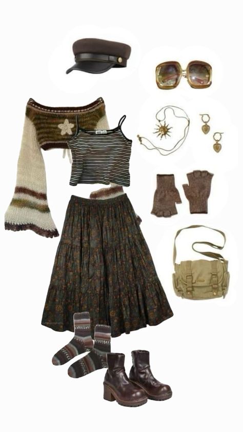 Dark Fairycore Clothes, Earth Outfit Aesthetic, Mushroomcore Outfits, Cavetown Concert Outfit, 일본 패션, Earthy Style, Earthy Outfits, Estilo Hippie, Mode Boho