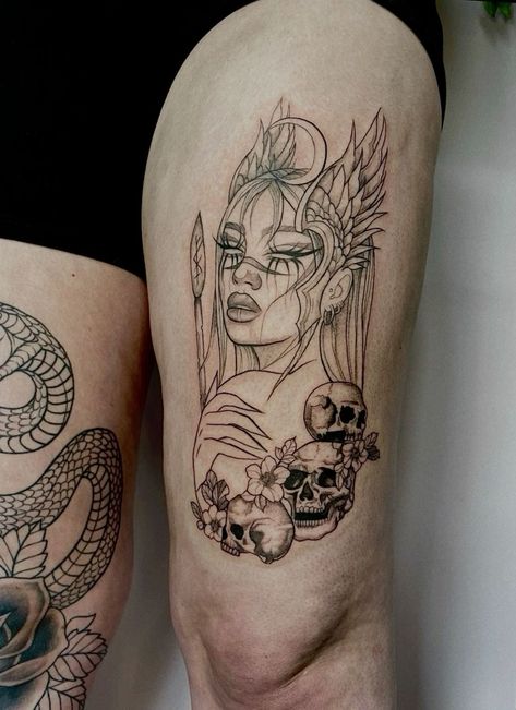 Tattoo Ideas For Bigger Women, Line Shading Tattoo, Ruby Rose Designs, Everything Is Going Wrong, Aphrodite Tattoo, Halo Tattoo, Legs Tattoo, Tattoo Practice, Gemini Tattoo