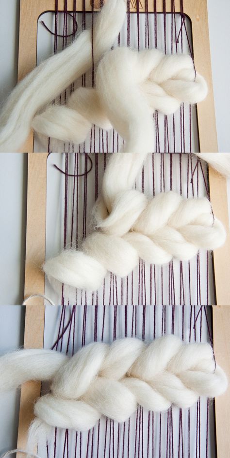 How to weave a fishtail braid with roving Wall Weave, Weaving Loom Diy, Weaving Loom Projects, How To Weave, Weaving Wall Hanging, Weaving Tutorial, Weaving Loom, Diy Weaving, Fishtail Braid