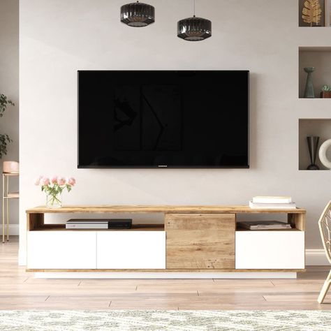 Caractéristiques Produit : Ce Meuble Tv Est Composé À 100 % De Panneaux De Particules Mélaminés. Deux Coloris Disponibles : Décor Pin Atlantique Et Gris Anthracite, Blanc Et Décor Pin Atlantique. Labellisé Fsc Certifiant Que Le Produit Est Conçu À 100% De Bois Recyclé Provenant De Forêts Gérées Durablement. Dimensions Produit : Largeur 44,5 Cm X Longueur 180 Cm X Hauteur 44,6 Cm - Poids Net : 47,71 Kg. Dimensions Colis : Colis N°1 : Longueur 50 Cm X Hauteur 192 Cm X Profondeur 9 Cm - Poids Brut… Tv Entertainment Centers, Sitting Room Design, Tv Sideboard, Mobile Tv, Tv Stands, Tv Unit, Particle Board, Sitting Room, Entertainment Center