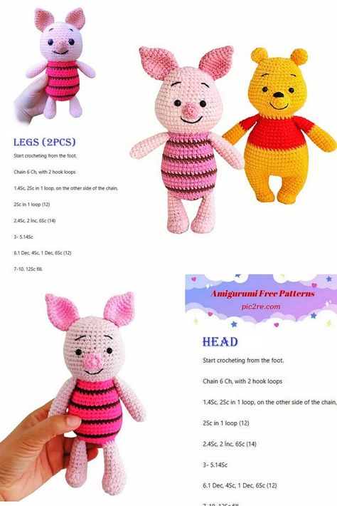 Free Piglet Amigurumi Pattern Crochet Piglet, Crochet Piglet Pattern Free, Piglet Crochet Pattern Free, Piglet Amigurumi Free Pattern, Crochet Amigurumi Winnie The Pooh, Piglet Winnie The Pooh Crochet, Piglet Crochet Pattern Free Winnie The Pooh, Mini Winnie The Pooh Amigurumi, Bee Free