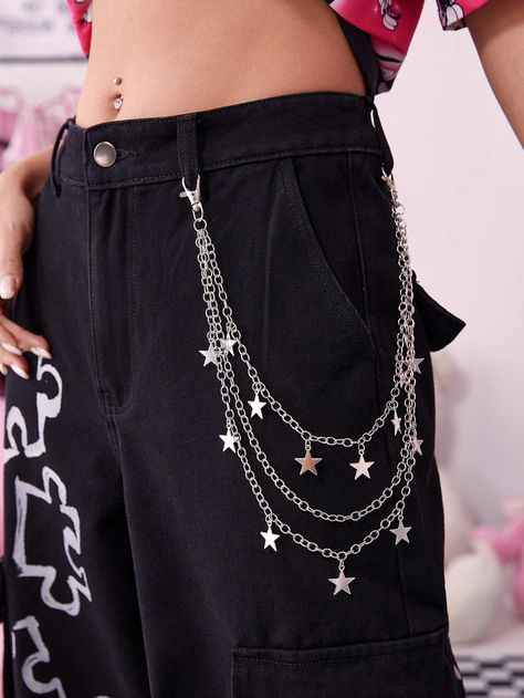 ROMWE Grunge Punk 1pc Women Star Charm Layered Fashion Pant Chain For Clothes Decoration StreetI discovered amazing products on SHEIN.com, come check them out! Goth Unicorn, Chain Outfit, Clothes Decoration, Unicorn Fashion, Pant Chains, Fox Sake, Star Chain, Layered Fashion, Grunge Punk