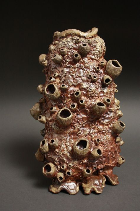 This barnacle vase was handmade by ceramic artist Meghan Bergman and wood-fired in an Anagama style wood kiln. #woodfired #barnacles #MVBceramics #ceramics #barnacles #ceramicart #sculptures #inthestudio #ceramics #handmadeceramics #fineart #oceaninspired #wallart #barnacles #ceramics #fineart Barnacle Vase, Alien Ceramics, Woodfired Ceramics, Ocean Pottery, Alien Horror, Wood Kiln, Handcrafted Pottery, Sculpture Projects, Fantasy Props