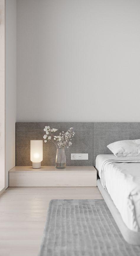 GREY BEDROOM l ANIMATION Light Grey Bed, Grey Bed, Bedroom Light, Architecture 3d, Grey Bedroom, 3d Motion, Grey Bedding, Bedroom Lighting, Light Grey