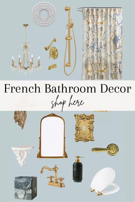 French Room Aesthetic, Parisian Bathroom Decor, French Apartment Aesthetic, French Parisian Decor, Parisian Style Bathroom, French Country Powder Room, French Country Decorating Bathroom, Parisian Bathroom, French Design Style