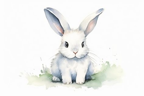 Photo set of white rabbit painted in wat... | Premium Photo #Freepik #photo #hare #cute-rabbit #watercolor-rabbit #white-rabbit White Rabbit Watercolor, White Rabbit Painting, Rabbit Watercolor, Watercolor Rabbit, Wood Slice Decor, Rabbit White, Forest Drawing, Bunny Watercolor, Rabbit Drawing