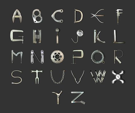 'Found Objects Font' typographic project on Behance Tattoo Fonts Alphabet, Typography Alphabet, 광고 디자인, Graffiti Alphabet, Graffiti Font, Junk Art, Found Objects, Find Objects, Back To School Activities