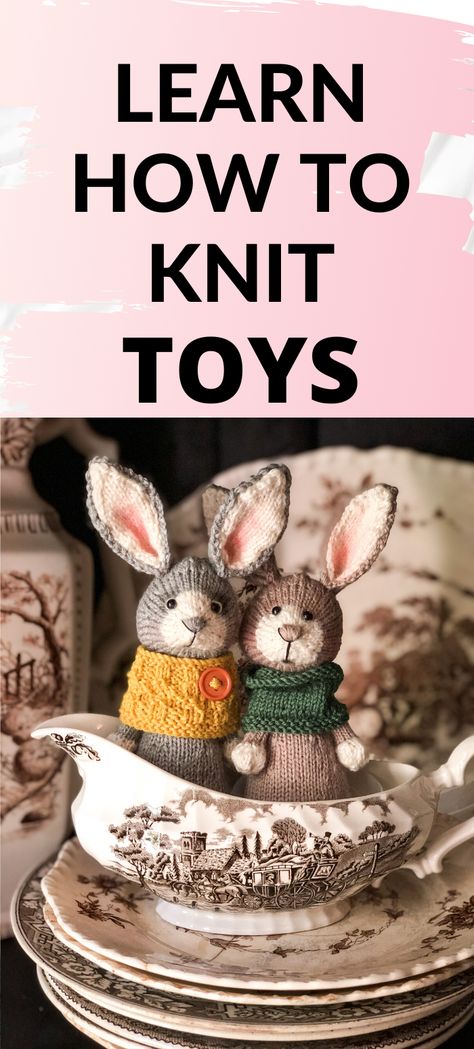 You can learn how to knit toys! Yes, you can! Learn how to cast on, knit, purl and many other necessary skills. How To Knit Dolls Clothes, Knitted Rabbits Free Pattern, Cute Knitting Ideas Animals, How To Knit Stuffed Animals, Knit Animal Patterns, Knit Animal Patterns Free, Easter Knitting Patterns Free, Knit Toy Patterns, Knitted Animal Patterns