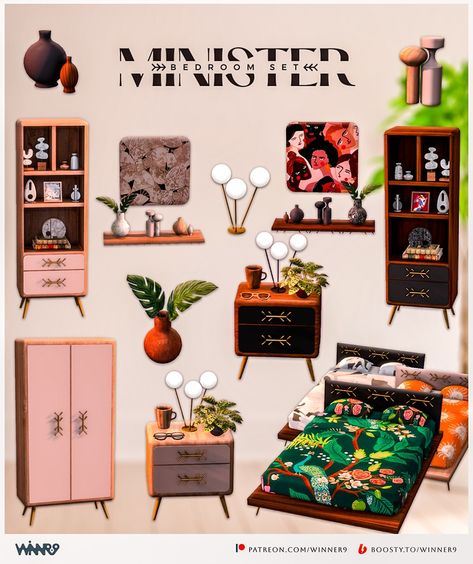 Minister Bedroom 🌺 | Patreon Sims 4 Mid Century Modern, Elegant Bedroom, Creative Process, Sims 4, Mid Century, Models, Bedroom