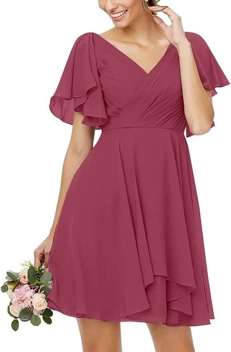 Amazon.com: EVWWEN Women's Short Bridesmaid Dresses for Wedding V Neck Flutter Sleeve Homecoming Dresses for Teens with Pockets EV17 : Clothing, Shoes & Jewelry Homecoming Dresses For Teens, Dresses For Wedding, Short Bridesmaid Dresses, Dresses For Teens, Style Outfits, Outfits Ideas, Flutter Sleeve, Homecoming Dresses, Shoes Jewelry