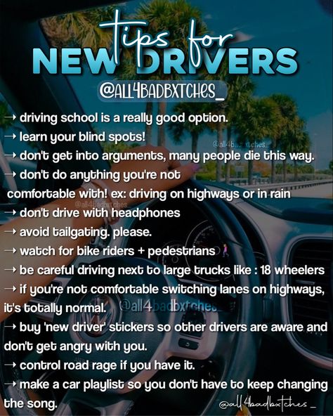 New Driver Tips, Adulting Tips Life Hacks, First Car Ideas, Car Advice, Driving Tips For Beginners, Learning To Drive Tips, Driving Test Tips, Driving Basics, Car Outfit