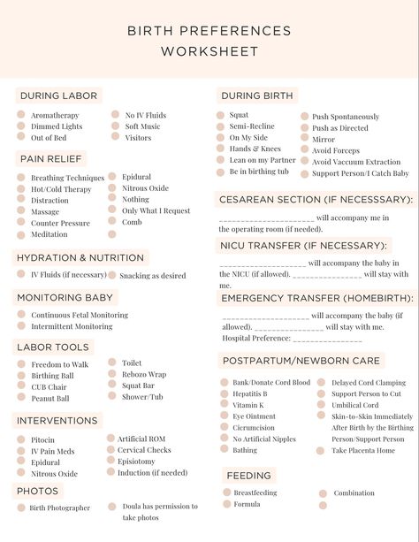 Beautiful and comprehensive, with a calming aesthetic, these Birth Preference and Information worksheets are perfect for doula clients looking to customize their birth experience. Great for doulas to go over with clients at prenatal appointments.    Please contact me for custom orders! Doula Content Calendar, Doula Information, Doula Bag Checklist, Birth Preferences Template, Homebirth Checklist, Doula Packages, Doula Aesthetic, Birth Plan Examples, Birthing Positions